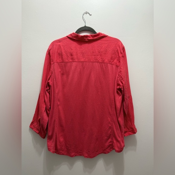 Eileen Fisher Linen Classic Button Down Shirt, Coral Red, Women's Size 1X - Picture 2 of 6